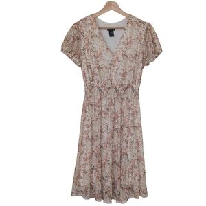Kate And Lily Chic Floral Midi Dress in Cream and Pink, 12P